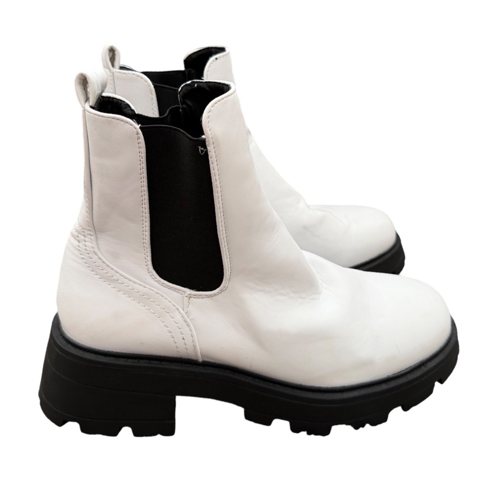 Topshop White Chunky Chelsea Boots Lug Sole Platform Ankle Booties Size 40
